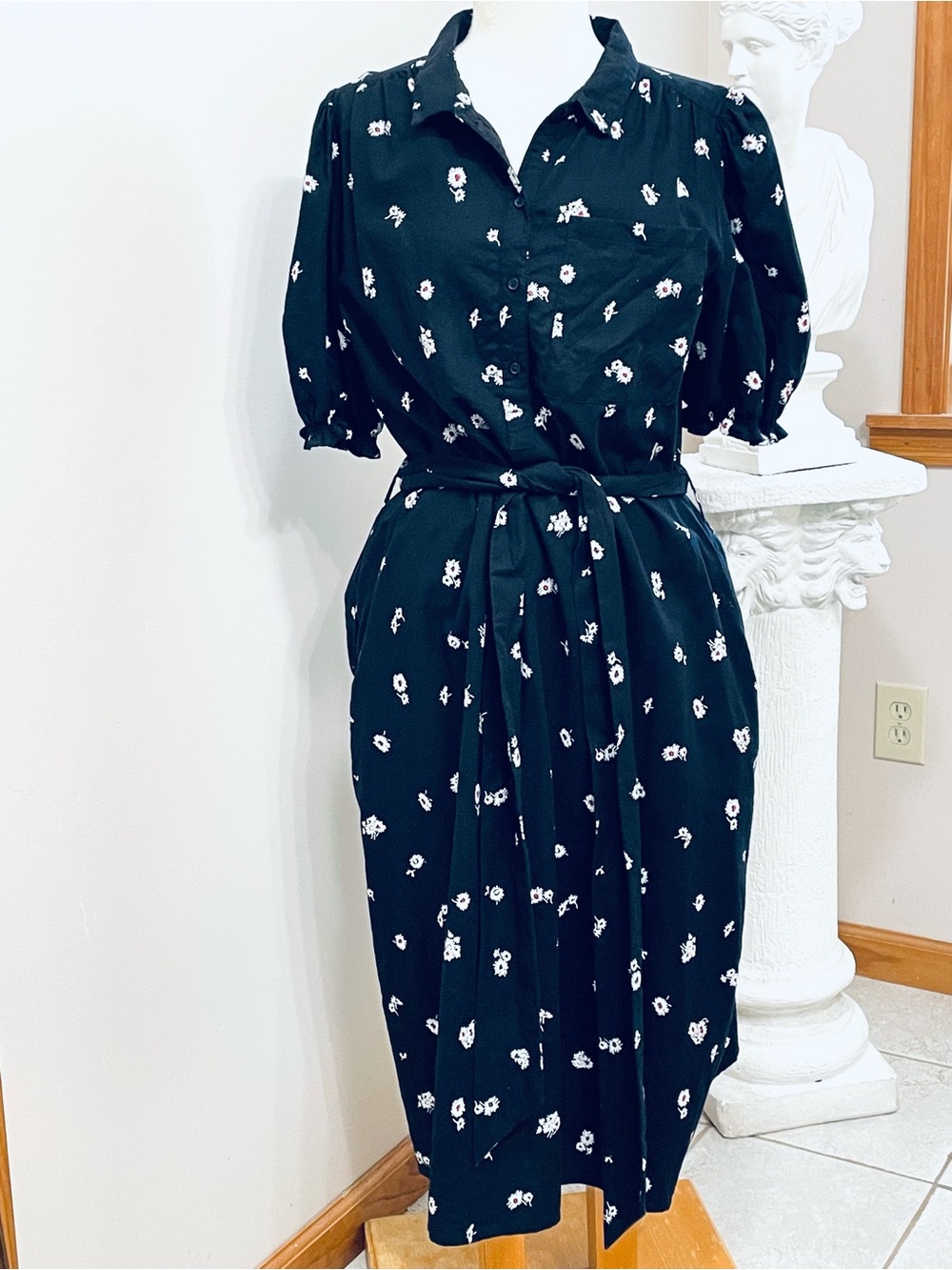 Lucky Brand Cotton Fall Floral Midi Dress Belted XL